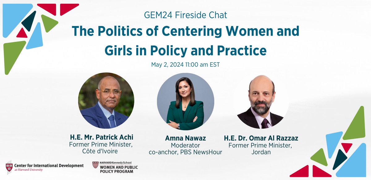 📢 Dr. Omar Al Razzaz, former PM of Jordan & Mr. Patrick Achi, former PM of Côte d’Ivoire will join Amna Nawaz, co-anchor of @NewsHour for 'The Politics of Centering Women & Girls in Policy & Practice' at #GEM24. @IAmAmnaNawaz @ACHIPatrick4 📅 May 2! bit.ly/3PMu7dQ