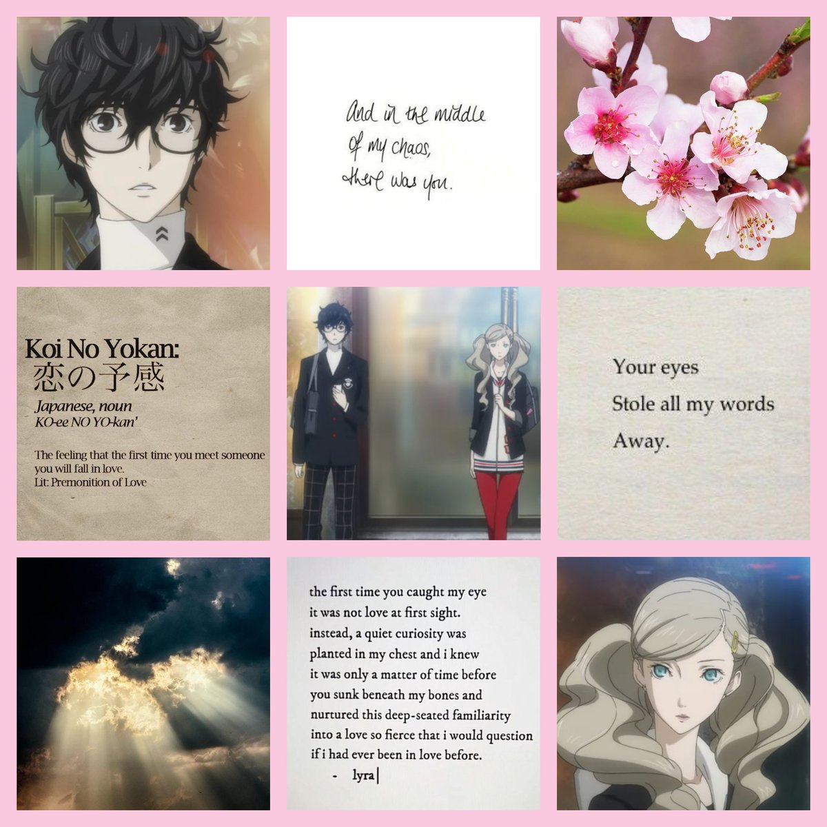 Made this moodboard for #ShuannWeek2k24's Throwback Day for the prompt First Meeting. thought it'd be fitting since 4/11 is the day Shuann first met! ❤️🌸 #Shuann #AnnTakamaki #RenAmamiya #Persona5 #Persona5Royal