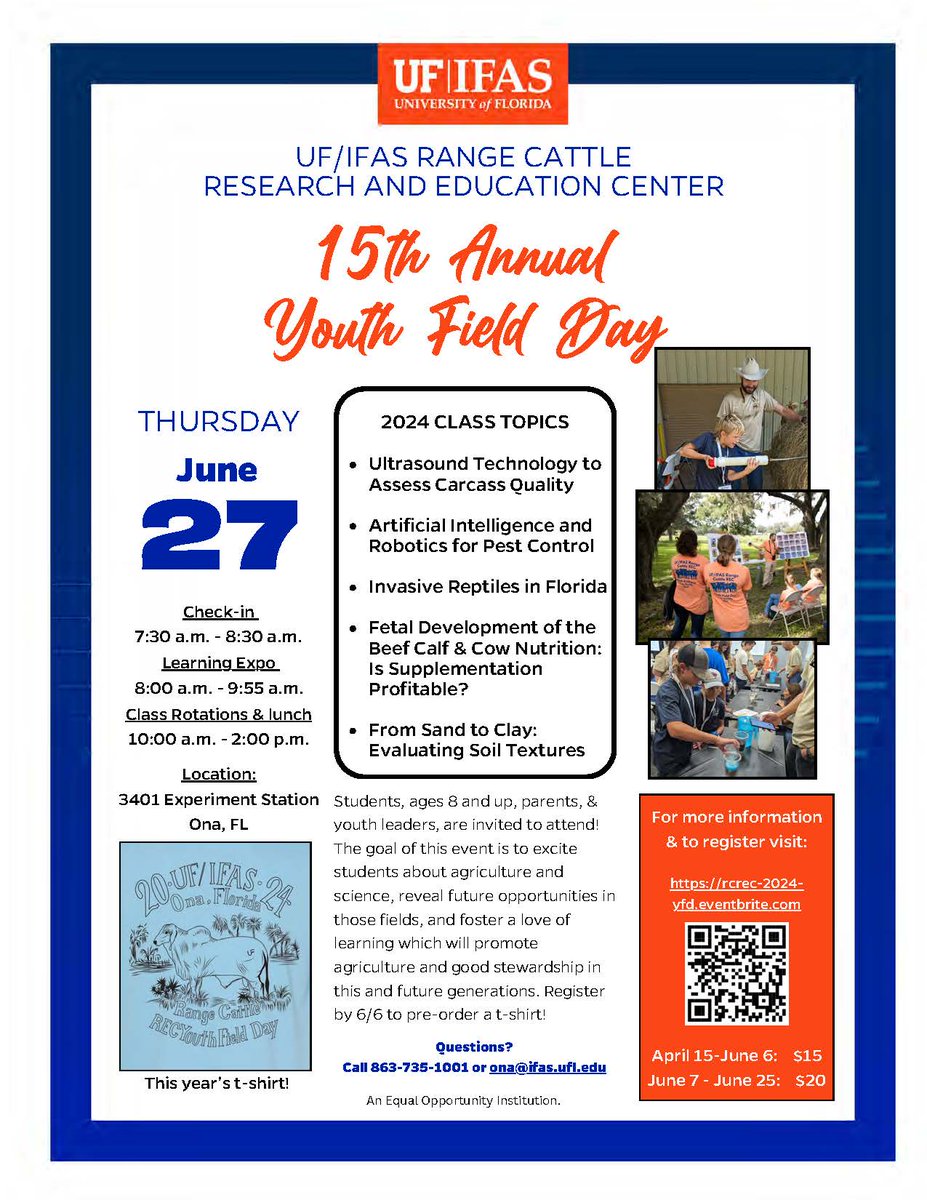 Registration for our 15th Annual Youth Field Day opens April 15th! Please share this info with those who may be interest. See details at rcrec-2024-yfd.eventbrite.com This event is for students ages 8 to 18 attending with their parent(s) or youth leaders.