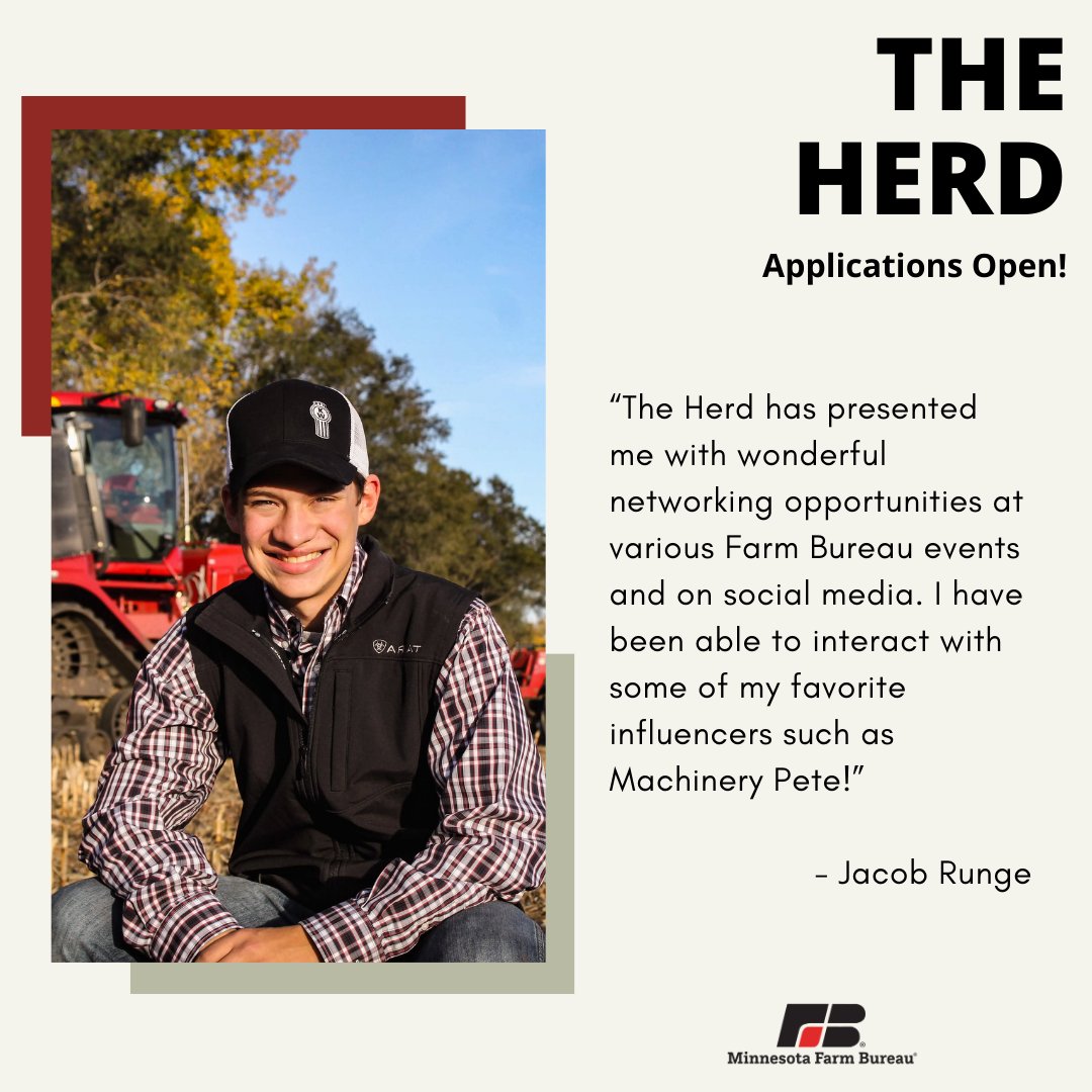 “The Herd has presented me with wonderful networking opportunities at various Farm Bureau events and on social media. I have been able to interact with some of my favorite influencers such as Machinery Pete!” Interested in joining The Herd? Apply here: fbmn.org/Participate/Th…