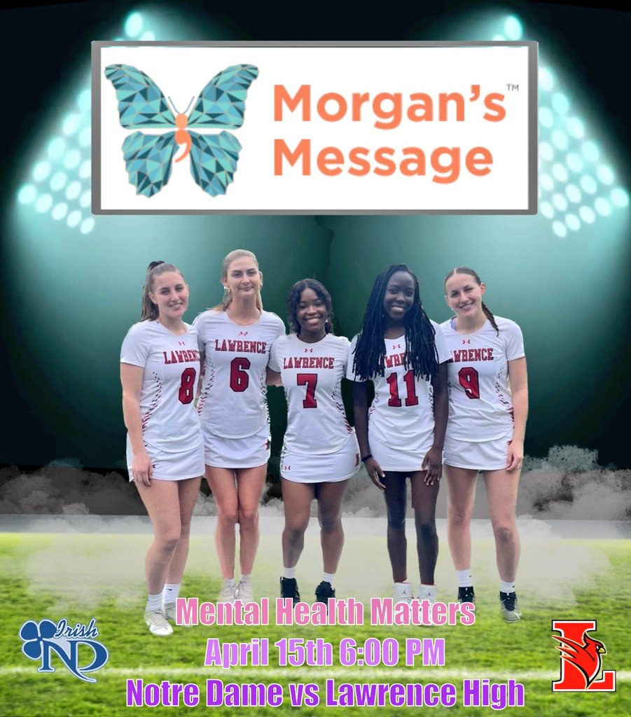 Come out and support the girls on Monday night at 6pm. Game will be broadcast on WBCB Sports. #MentalHealthMatters #oneheart @MorgansMessage @WBCB_Sports @NDNJAthletics @GirlsLax_LHS