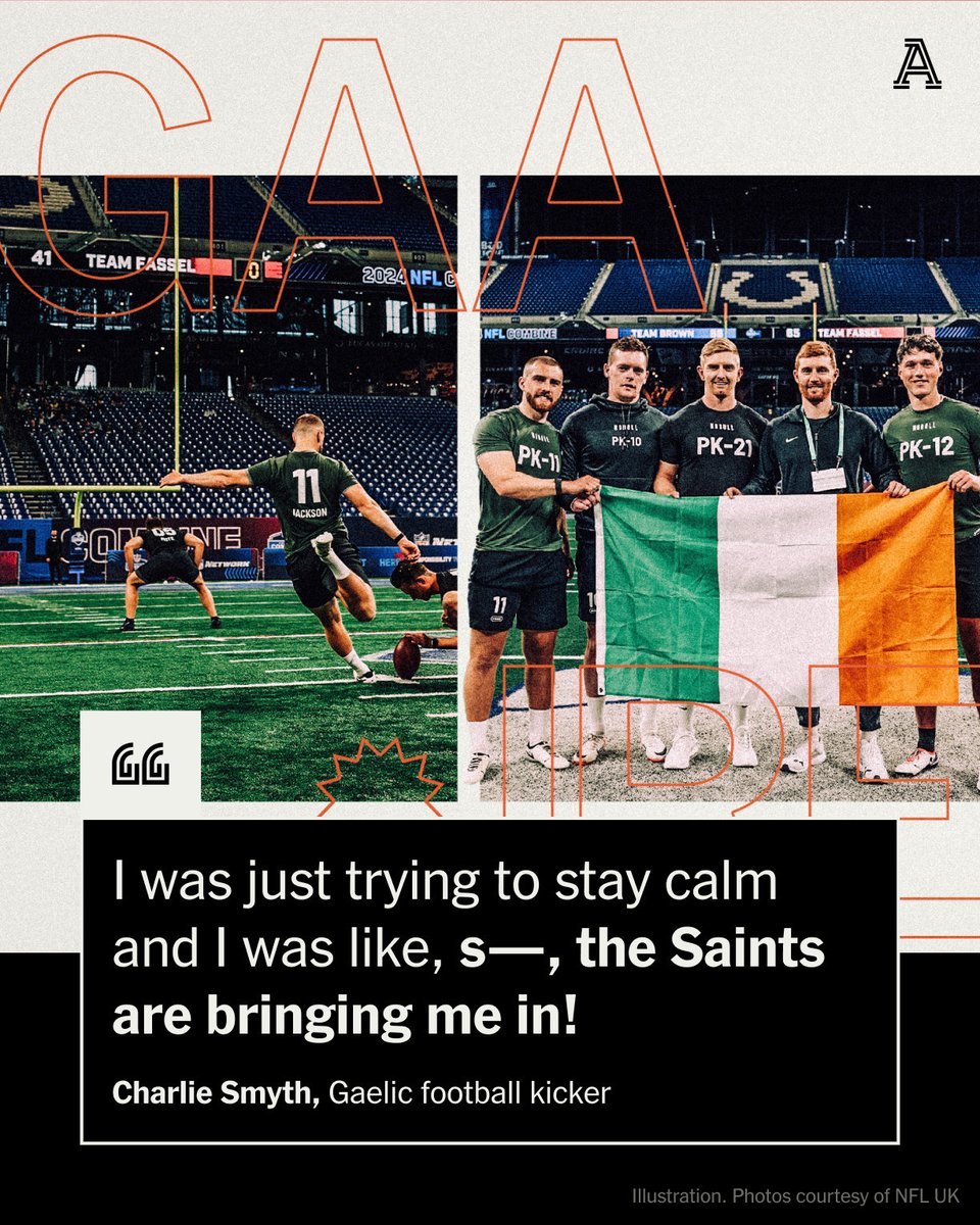 In August, Gaelic football kicker Charlie Smyth went to an American football kicking session in Dublin. It led the 22-year-old to the scouting combine, where he caught the eye of several NFL special teams coaches. “These lads can kick.” ✍️ @kalynkahler theathletic.com/5402844/2024/0…