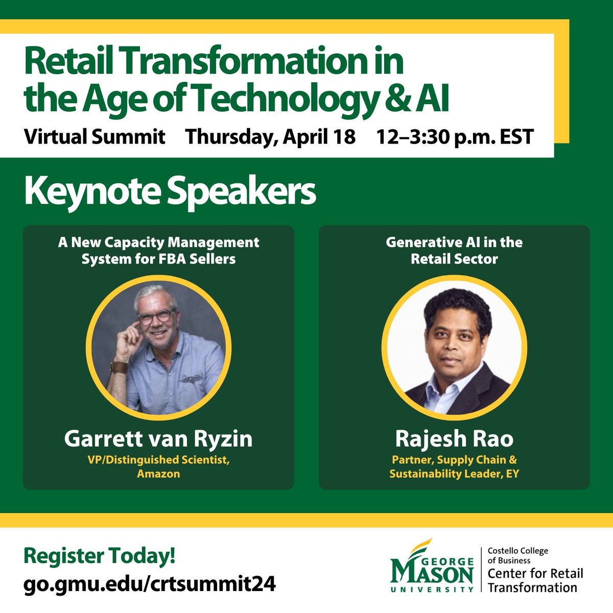 How do you adapt and meet the demands of the day? @GmuRetail is here to help and this virtual summit will focus on explaining how to thrive in today’s rapidly evolving retail environment. go.gmu.edu/crtsummit24 #MasonNation #CostelloMeansBusiness