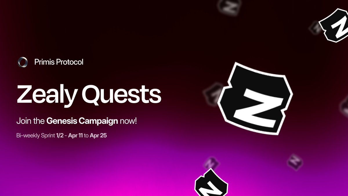 🧵 Introducing Primis Protocol - Zealy Campaign 🚀 As part of the Genesis Campaign Season 1, we are now introducing daily @zealy_io Quests that will reward our most active community members for helping us promote the protocol further! ⬇️