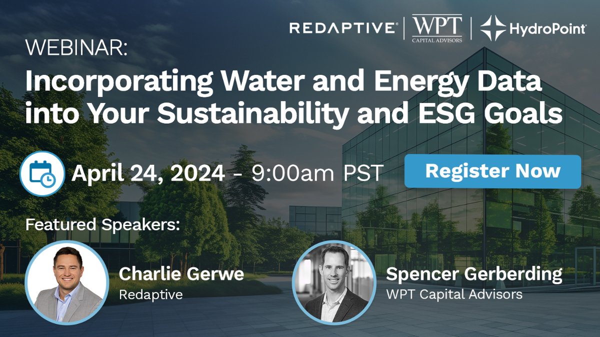 New webinar! Save your spot now to hear best practices from asset management and sustainability experts at Redaptive and WPT about how they use water and energy data to put their assets on a path to net zero: bit.ly/4aJrXUD

#hydropoint #smartwatermanagement