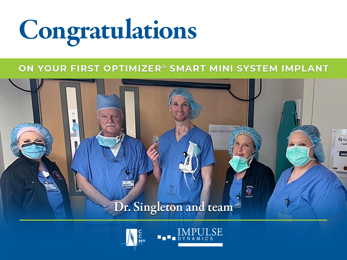 Congratulations to Dr. Singleton, and the team, on his first #Optimizer® Smart Mini System implant at York Wellspan Hospital.  #medicaldevices #heartfailure #CCM #epeeps #ImpulseDynamics