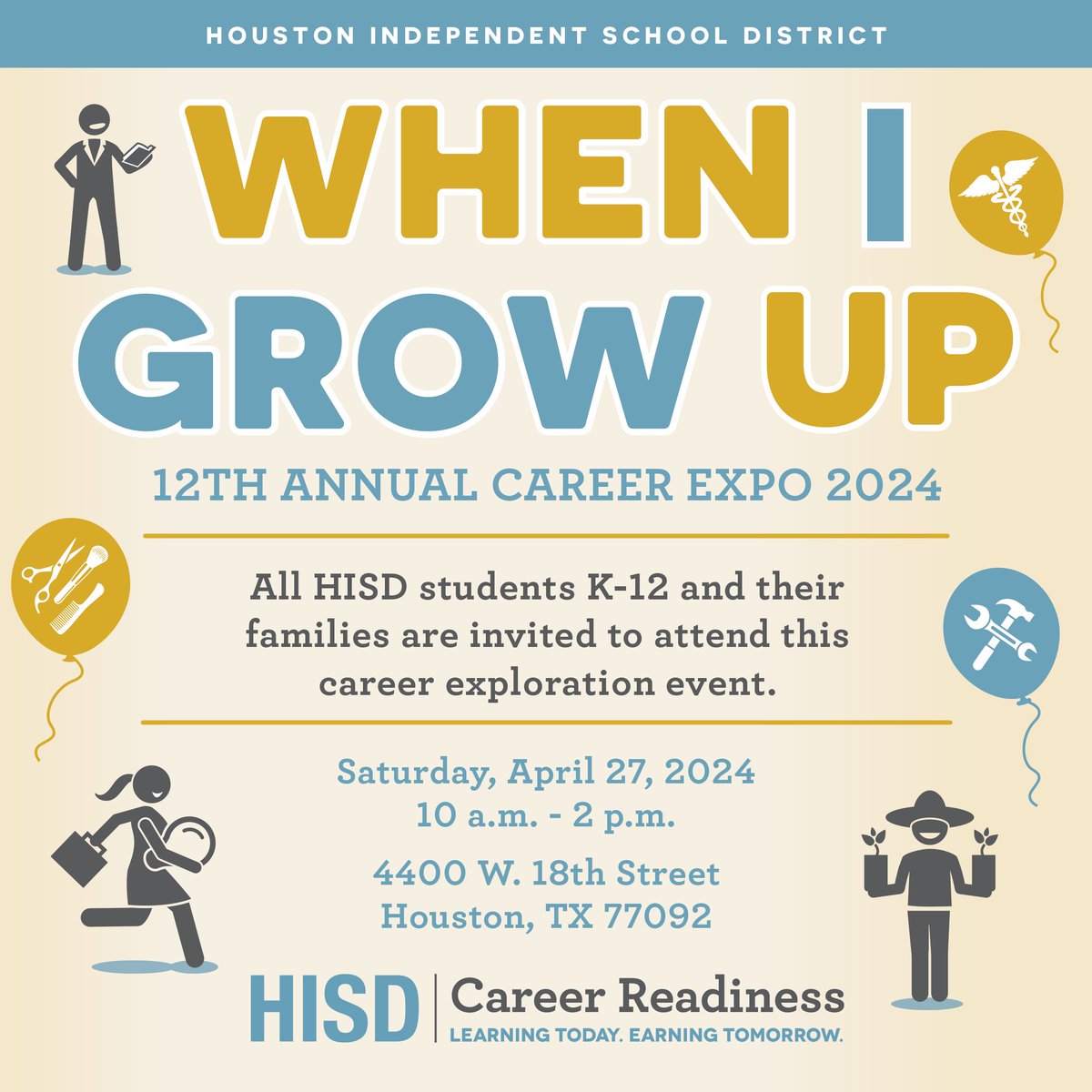 Students and families, join us for our 12th annual When I Grow Up career expo on 4/27. Explore career options in high-demand, high-growth industries and enjoy hands-on displays, stimulating exhibits, and activities to engage and motivate students. More: bit.ly/3VOpZ0P