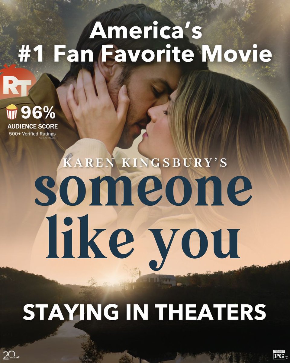 'Someone Like You is STAYING IN THEATERS!!! *Note: Someone Like You is the #1 fan favorite movie as measured by having the highest Rotten Tomatoes audience score of any movie currently in theaters!' —@KarenKingsbury hubs.la/Q02szRxD0