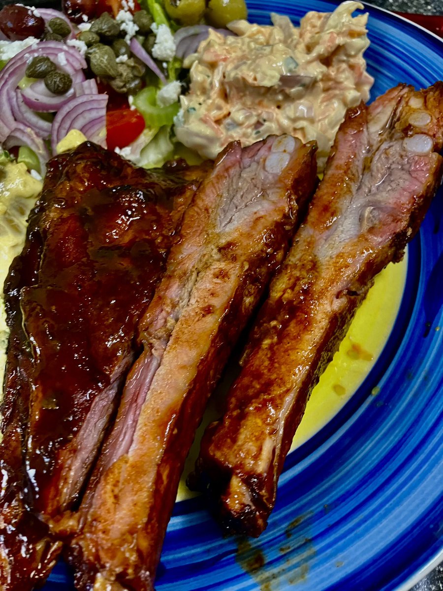 So so good. @devonwoodsmoke piccalilli potato salad, @oscarnollies rub, The Ploughman's Farm Shop ribs all done on the bbq. #bbqlife