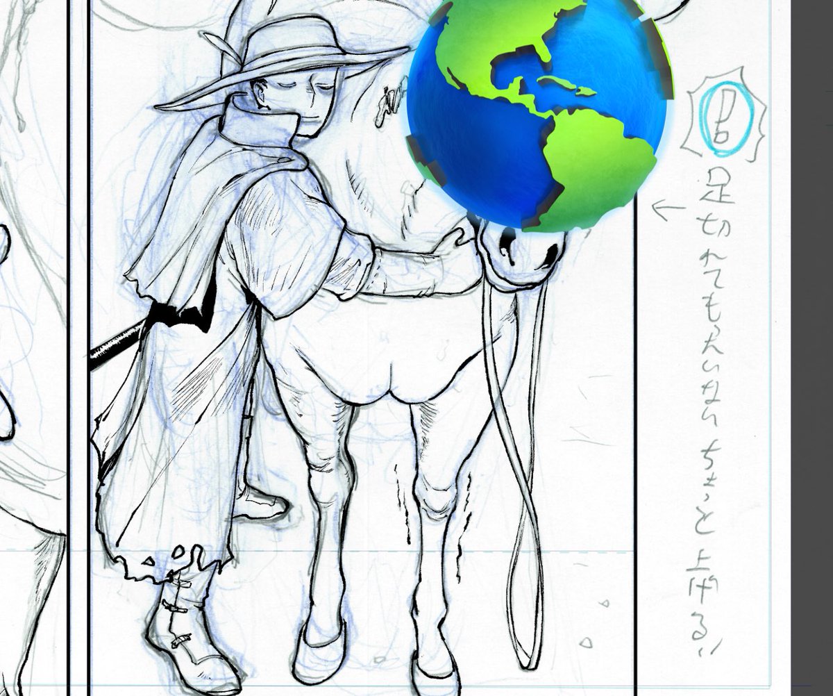 紙の下書きをスキャナーで取り込んでデジタルでペン入れという変な方法をとっている 