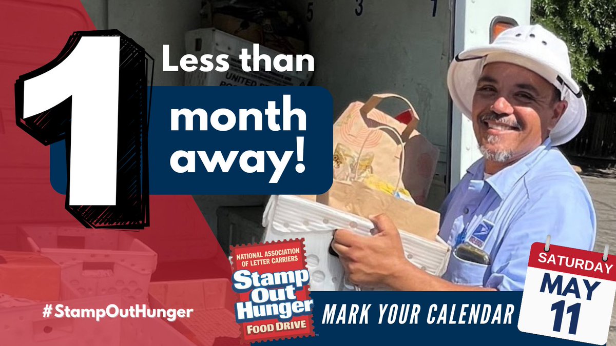 🥫📫 Are you ready for Stamp Out Hunger? In one month you can help support your local food bank by participating in #StampOutHunger. All you have to do is leave your food donation by your mailbox—your letter carrier will handle the rest! Learn more here: nalc.org/food