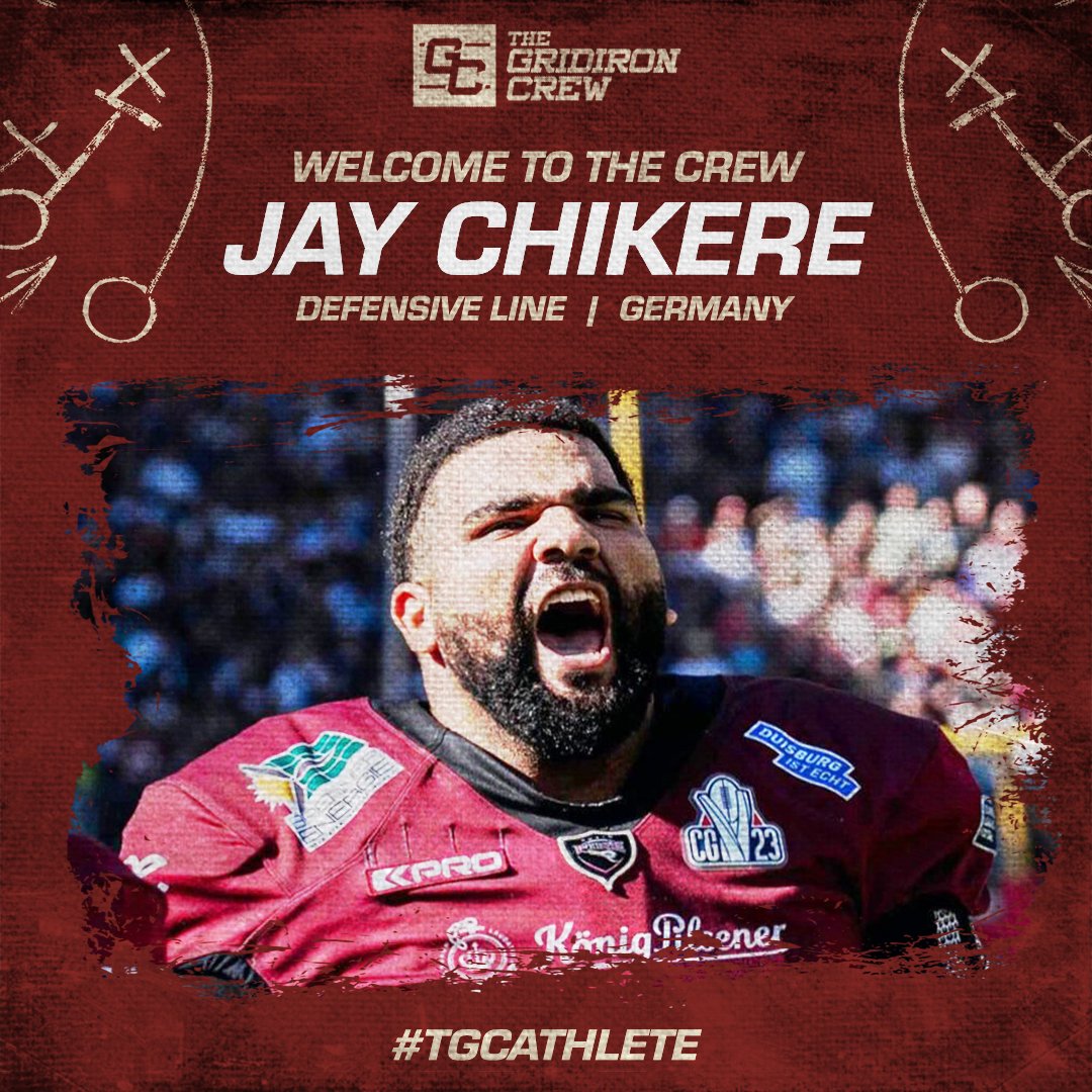 We want to welcome Jay Chikere to The Crew! The German DT is currently signed to the Rhein Fire and was invited to the CFL combine. He is dedicated to the game and workout warrior. Profile: thegridironcrew.com/player/Jay-Chi… #TGCathlete #CFL #UFL #ELF #IFA #LFA #AFL #IFL #thegridironcrew