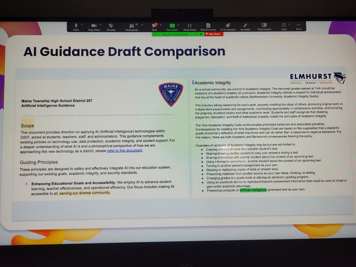 Had a great time presenting to the @AASAHQ aspiring Principals cohort yesterday with @NickStoyas to discuss how @Maine_207 and @ElmhurstD205 are taking different approaches to AI yet asking many of the same questions. Really proud of our amazing teacher leader @GregReichelt207