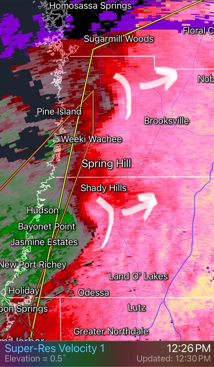 Severe t’storm warning for these areas of Hernando and Pasco County. I highlighted the strongest wind areas. #FLwx Live coverage continues on @BN9