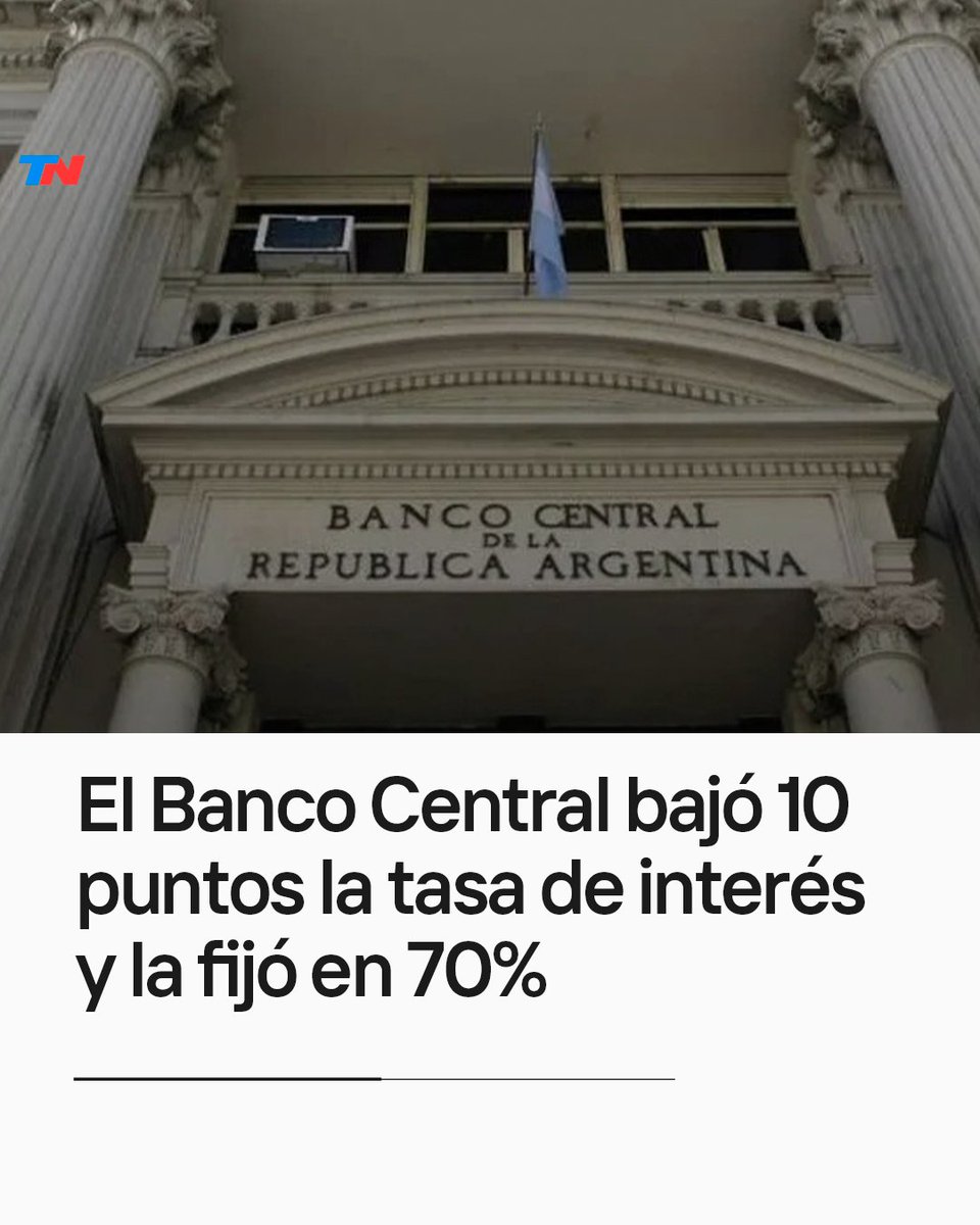 El Banco Central volvió a recortar la tasa de interés en pesos. Esta vez, la bajó 10 puntos porcentuales y la llevó a 70% nominal anual. La decisión llega un día antes de que el INDEC publique el dato de inflación de marzo. todonoticias.info/3xAsmuf