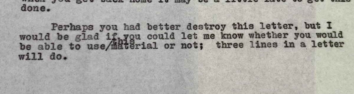 “Perhaps you had better destroy this letter” Finding one of these in the archives always makes my day 🏆