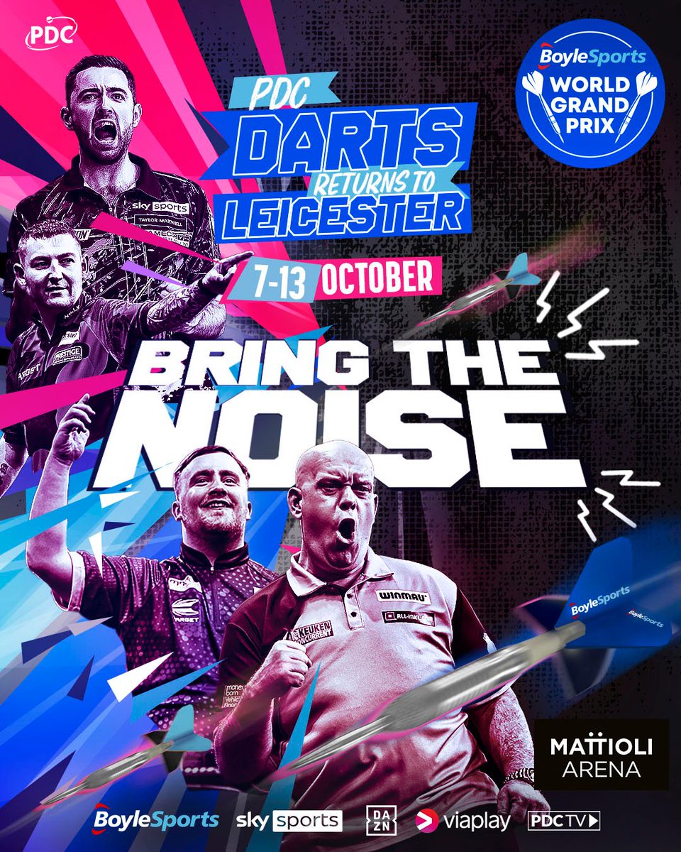 Massive news for the city as the World Darts Grand Prix returns to Leicester this October. Come and support the stars of the game as they battle it out at @leicesterarena. Tickets go on sale 13 May. #darts #pdcdarts #leicester #worldgrandprix @officialPDC