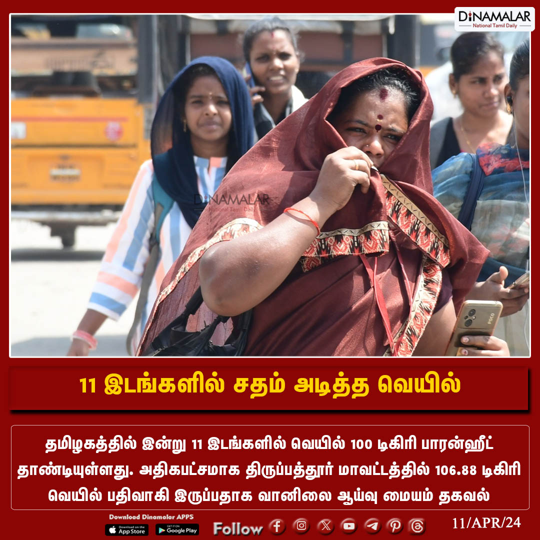 dinamalarweb's tweet photo. 11 இடங்களில் சதம் அடித்த வெயில்
#TamilNadu  | #MeteorologicalDepartment  |  #Summer | #100degree
https://t.co/Gnpw77g3YH https://t.co/ALa92y5Dp4