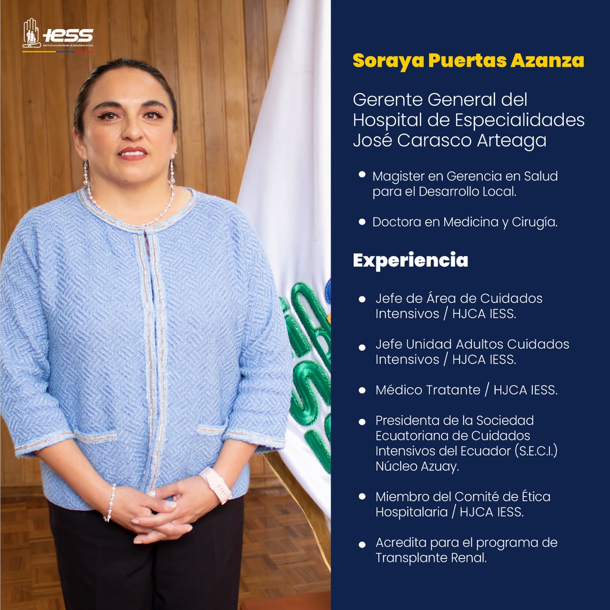 #IESSteInforma | Soraya Puertas Azanza fue posesionada como nueva Gerente General del Hospital José Carrasco Arteaga.