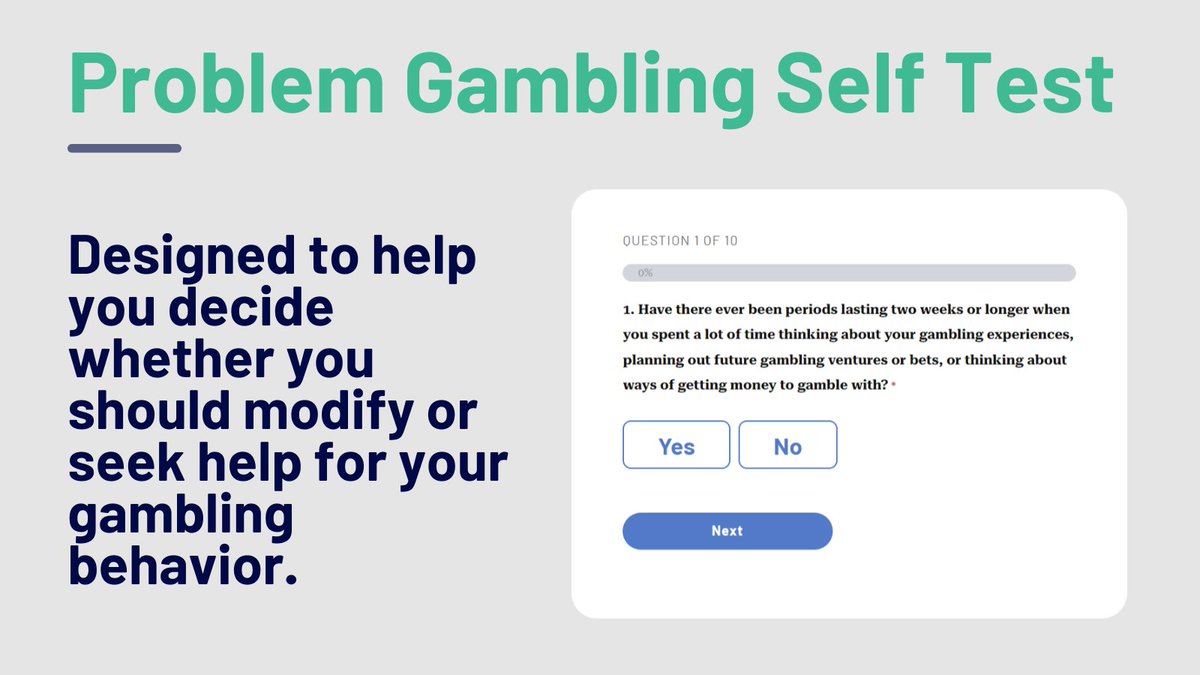 Are you concerned about your gambling behavior? Take our self assessment to gauge your gambling habits. NCPGambling.org/help-treatment…