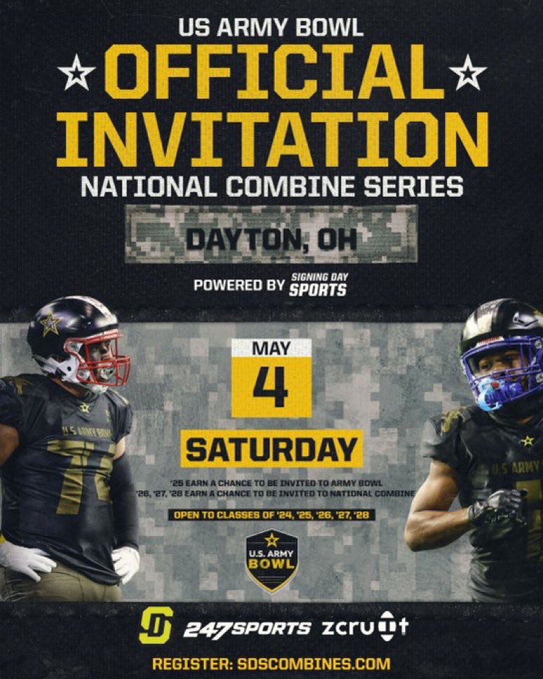 Grateful to be invited!! @USArmyBowl @ArmyBowlCombine @GreeneDevilsFB @CoachTevaHarris @CoachBGillespie @Spradlen2536 @CSmithScout