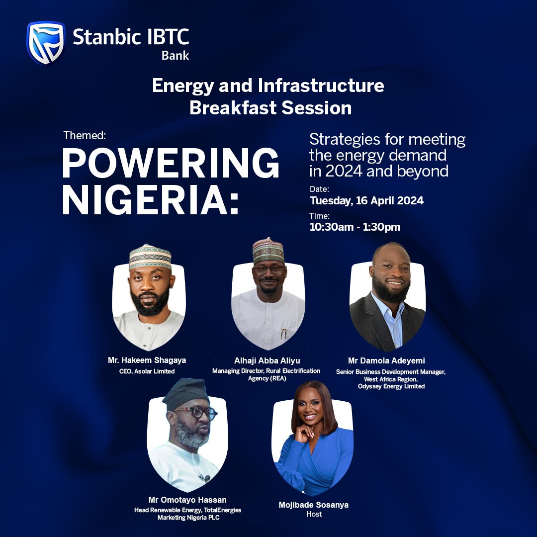 Want to learn more about Nigeria's energy future? Join us for this session where we will explore innovative solutions to power our nation's future. Don’t miss out! Click the following link to register now: bit.ly/StanbicIBTCEne… #StanbicIBTC