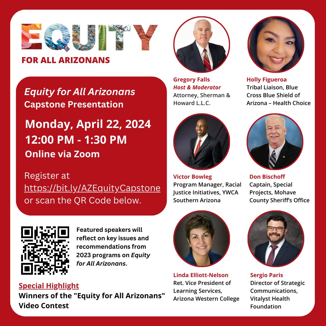 Join us April 22nd, 2024, to discuss recommendations from our 2023 programs on Equity for All Arizonans. bit.ly/AZEquityCapsto…