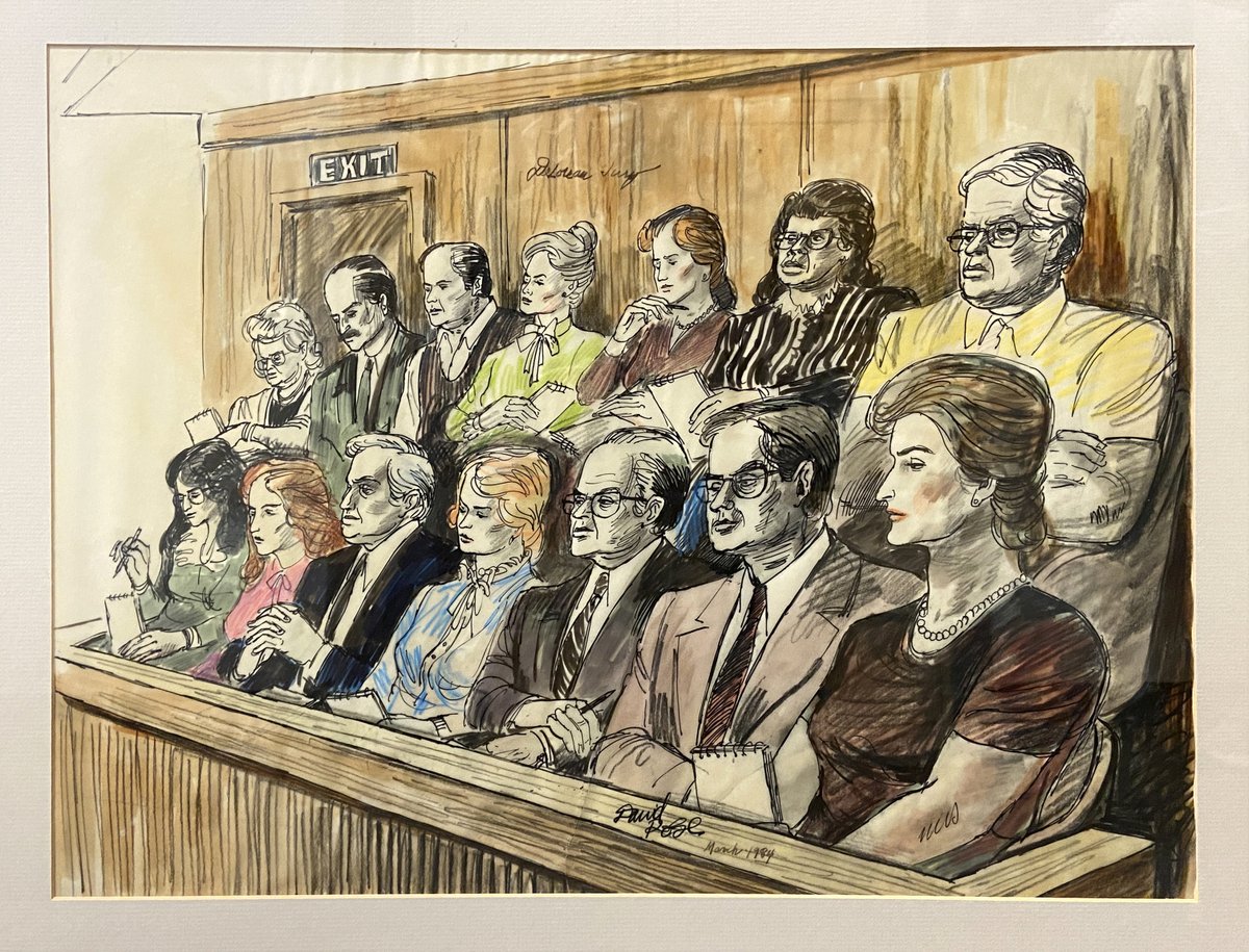 This great courtroom sketch of the jury in the John DeLorean trial in 1984 was donated to the Guild by its artist, David Rose. To find out more about the ADG Archives, or to submit a research query, write to Barbara Hall at barbara@adg.org. #ADGArchives