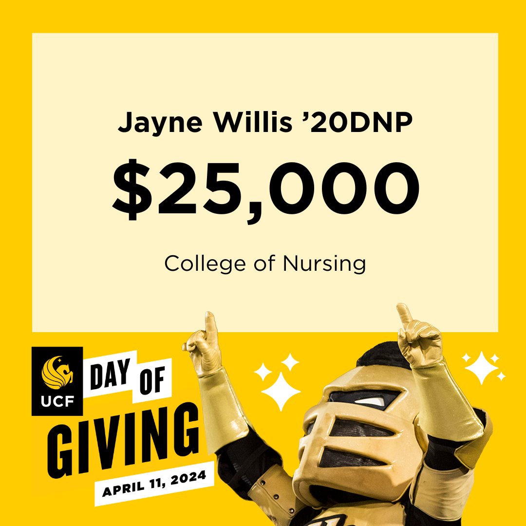 Thank you to #KnightNurse and @UCFALUMNI Jayne Willis for your generous gift to fuel the future at #UCFNursing 💛🖤 #UCFDayofGiving #GKCO