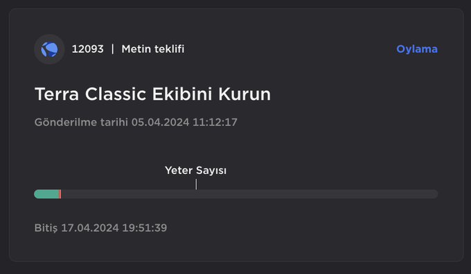 #LUNC için yeni oylama. Uzun zamandır oylama yoktu. Oylama detayı. 👇👇 Terra Classic zinciri için kalıcı ve maaşlı ekipler kurulmasını öngörüyor. Teklif evet oyu ile geçerse Terra Classic zincirinde belirlenecek alanlarda aylık maaşlı personeller çalıştırılabilecek. SİZCE?