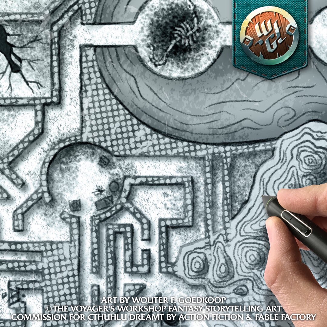 Designing a unique map for the upcoming <a href="/CthulhuDreamt/">Cthulhu Dreamt</a> #TTRPG with the amazingly talented Jaron R.M. Johnson of <a href="/actionfiction/">Action Fiction: Game Makers</a>. I truly love working with that incredible crew!

#fantasymap #scifi #cosmic #horror #rpg #storytelling #mapmaking #cartography #noai #commission