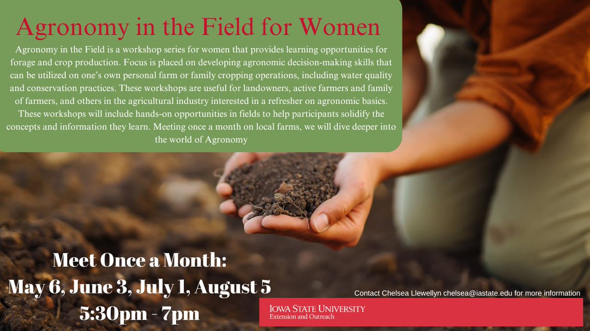 mjanders1's tweet photo. Join us for another summer of Agronomy in the Field - this time near Melbourne, IA! This women's program is a great opportunity to learn more about what's happening in the fields. #ISUCrops

Register today: https://t.co/vukiu1dcIg https://t.co/631KrCmRUp