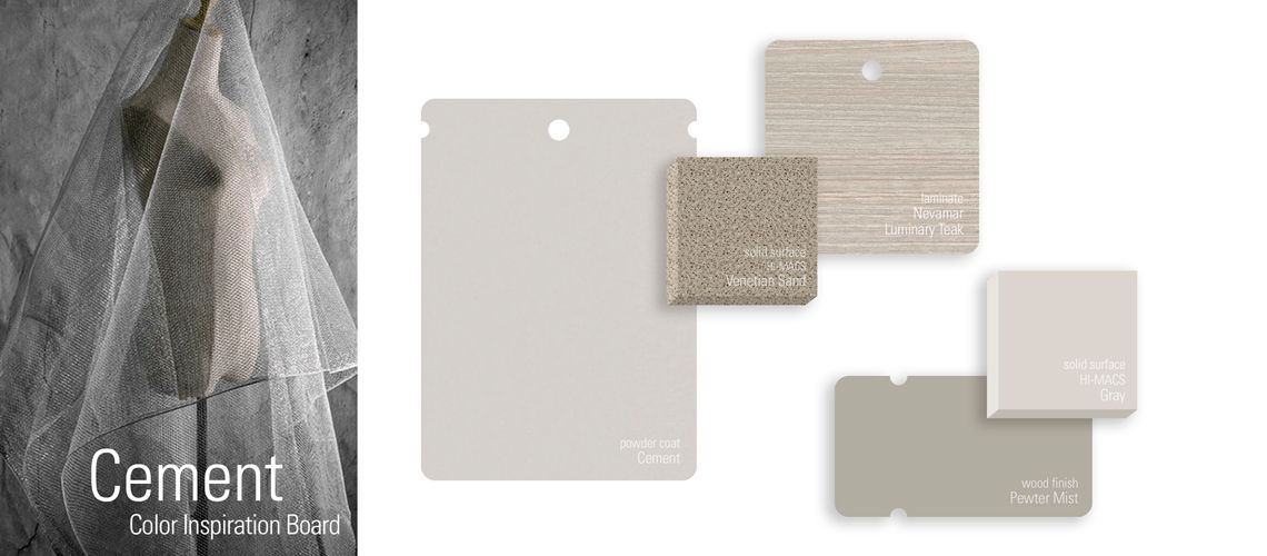 Looking for some design inspiration? Check out our color inspiration boards, designed by Kimberle Frost! Here we are showing Cement: "In its natural state, cement has a light gray cast. CEMENT, a cross between a misty gray and a warm beige is the perfect chameleon like color."