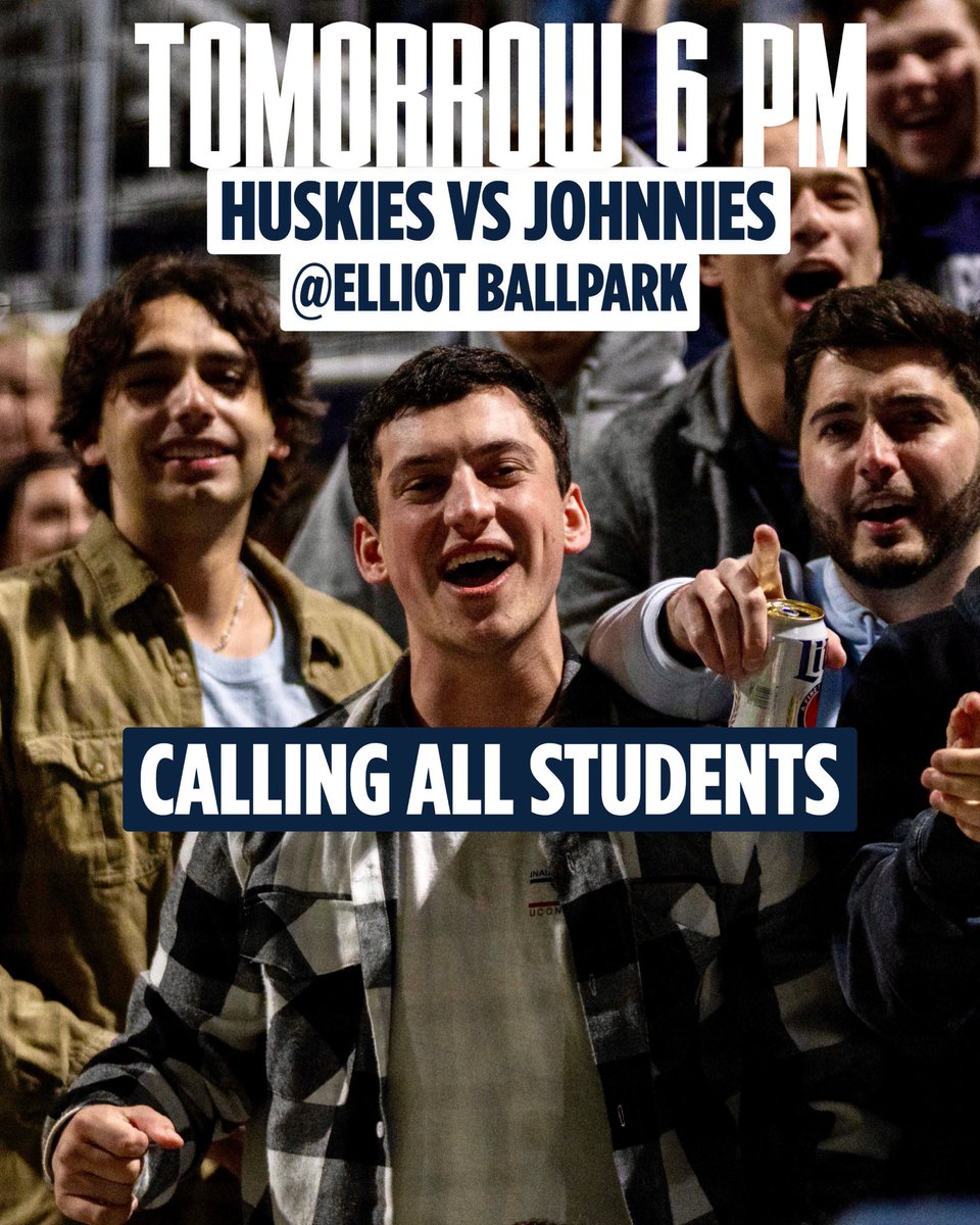🚨CALLING ALL STUDENTS🚨 Pack Elliot tomorrow night at 6 PM for an old school rivalry between the Huskies and the Johnnies as the #HookC look to stay hot as they continue on in BIG East play‼️