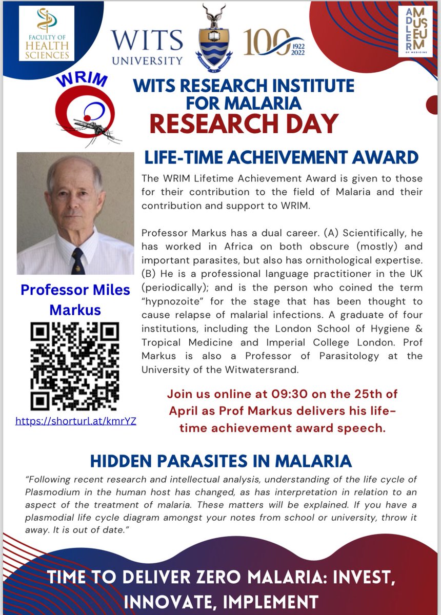 Join us on #WorldMalariaDay for insightful talks on combating malaria with esteemed guest speakers Prof Tony Nolan and Prof Miles Markus 🦟💉 

24 April 2024 15:30 SAST : Prof Nolan

shorturl.at/csyFU

25 April 2024 09:30 SAST: Prof Markus 

shorturl.at/kmrYZ