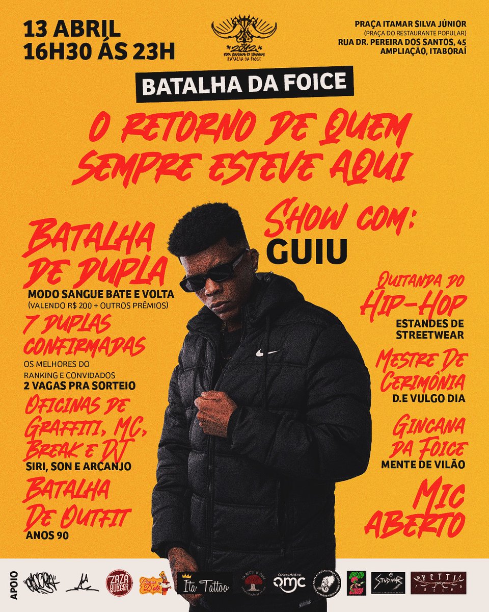 batalhadafoice's tweet photo. SÁBADO AGORA, 0800, NA RUA (Praça do RP) em Ita!! Dá um rt pra fortalecer o Hip Hop! https://t.co/LsfDKHsAxQ