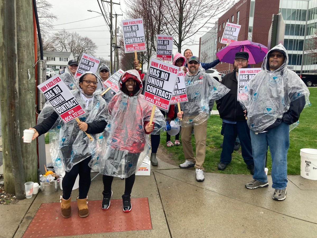 UNH facilities workers are ON STRIKE! We will not stop until we settle a good contract that ensures REAL job security 💪 💪  UNH needs to protect its workers' jobs! #universityofnewhaven #unionyes #strongertogether #nocontractnopeace #unitehere
