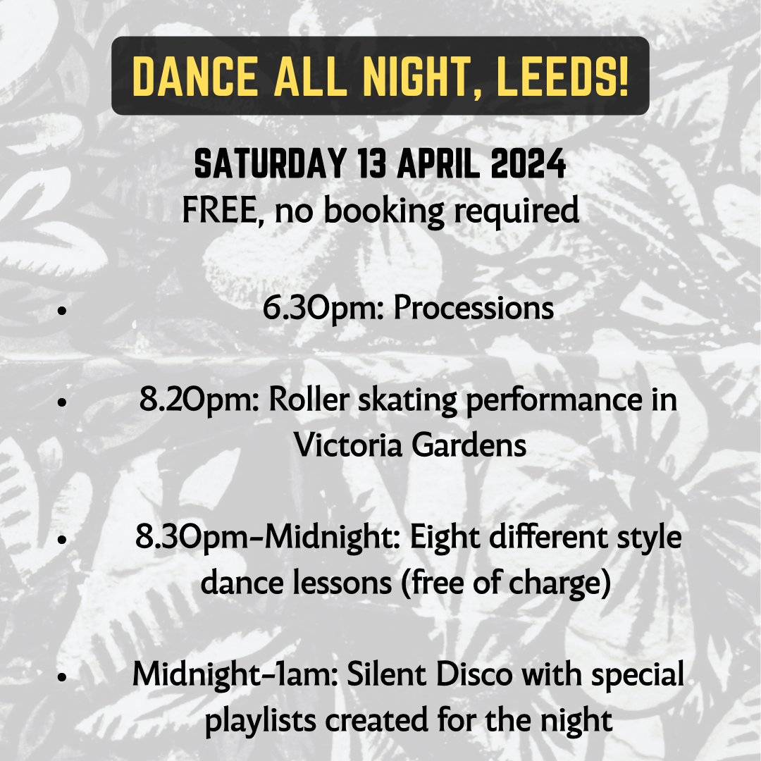 2 days to go till Dance (All Night, Leeds)! This unique event is a night of unity, community, and empowerment. It’s free with no booking. Come and join in on a night to remember💃 @MelanieManchot @LeedsArtGallery #danceallnight #reclaimthenightleeds