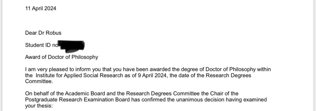 drchrisrobus's tweet image. Confirmed by the research board, officially #PhDone 🥳