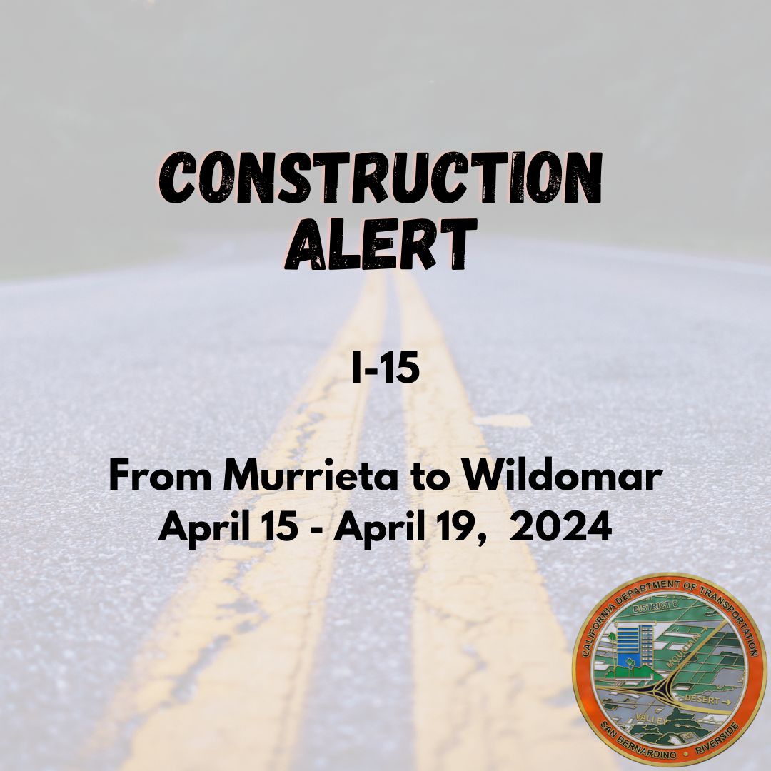 RIVCO: Daytime work will continue next week from April 15 to April 19. Check out the alert for more details. ➡️ conta.cc/3UdV5hn Plan your route to avoid delays ‼️ #Caltrans8