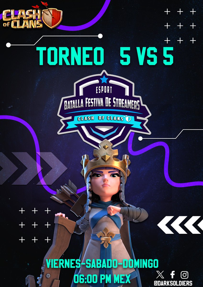🔥⚡LA COMUNIDAD DARK SOLDIERS LOS INVITA A TODOS A ESTE MEGA EVENTO DE ESTE FIN DE SEMANA⚡🔥

🎊BATALLA FESTIVA DE STREAMERS🎊

📆 DÍA VIERNES, SÁBADO Y DOMINGO  
🕥 HORARIOS: 6:00 PM MEX - 7:00 PM MEX

⚔️ 4 EQUIPOS SOLO UN GANADOR 🛡️

SORTEOS DE PASES DE ORO A LOS MIRONES 👀