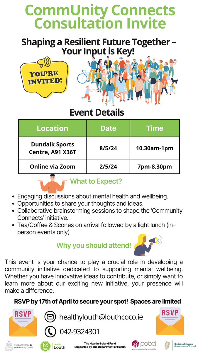 Dear Community, Join us for 'CommUnity Connect' Public Consultation. Let's shape a resilient future together! 💪😀 #HealthyLouth #HealthyIreland #Community #CommUnityConnect @HealthyIreland @LouthPPN