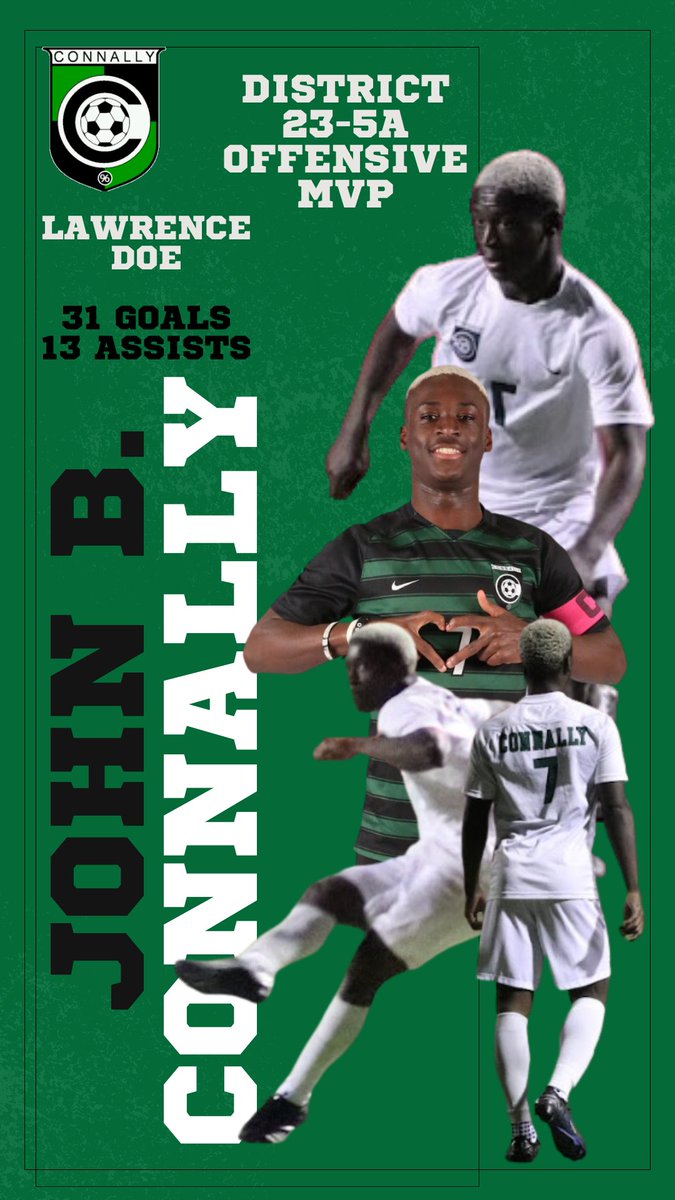 Lawrence Doe is Connally's all-time leading goal scorer, points leader, and 2024 District Offensive MVP. Best wishes #7! @PfISDAthletics @JBConnallyHS