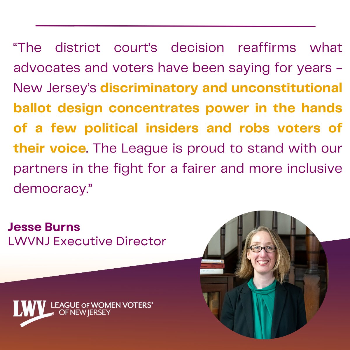 Tomorrow (4/12) the Third Circuit will hear oral arguments. LWVNJ is proud to join with our partners, @NJ_ISJ @CampaignLegal @LWV @SandSJ_NJ @NJAIJ @NJPolicy @aapinewjersey @aaldef @AAAJ_AAJC to file another amicus brief to abolish the county line. bit.ly/line_appeal