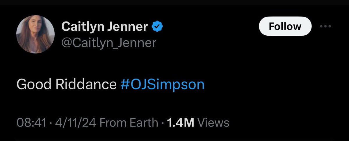 TheChanceBand's tweet image. (Actual Murderer) @Caitlyn_Jenner shares her thoughts on (Accused Murderer) OJ Simpson’s passing.