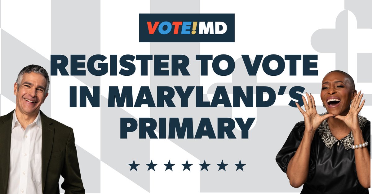 Voter registration closes on April 23rd for the primary election. Register or verify your information here: vote.md.gov/VoterApply #TrustedInfo2024