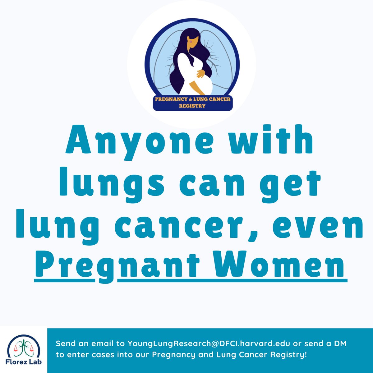 🚨ANYONE with lungs🫁 can get cancer, even pregnant women🤰

🫁To register any cases of #pregnancy & lung cancer in our #PLC Registry, please send an email to our official email address:
📧YoungLungResearch@DFCI.harvard.edu

🫁You can also send a DM!
#PLCRegistry #FlorezLab