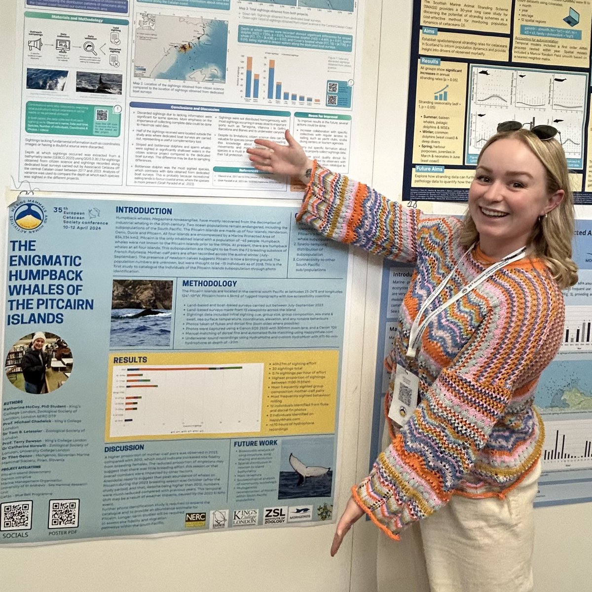 Day 2 of the #ECSconference2024. Having a whale of a time 🐋 ICYMI my poster on humpback whales of the Pitcairn Islands is over at CO-20. @kclgeography @ZSLScience