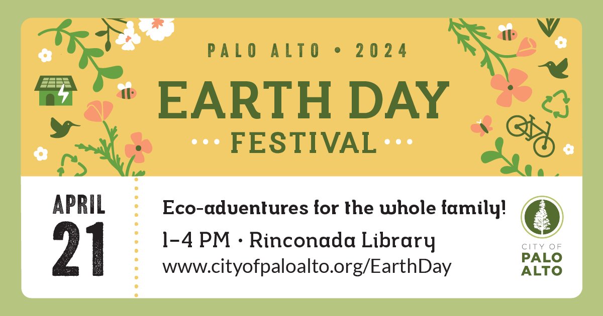 Spring into the #PaloAltoEarthDayFestival: celebrate sustainability, take climate action & connect with one another! Check out an upcycled art exhibit and take a pollinator garden tour. Join us at Rinconada Library on April 21, 1 – 4 p.m. Learn more at cityofpaloalto.org/EarthDay.