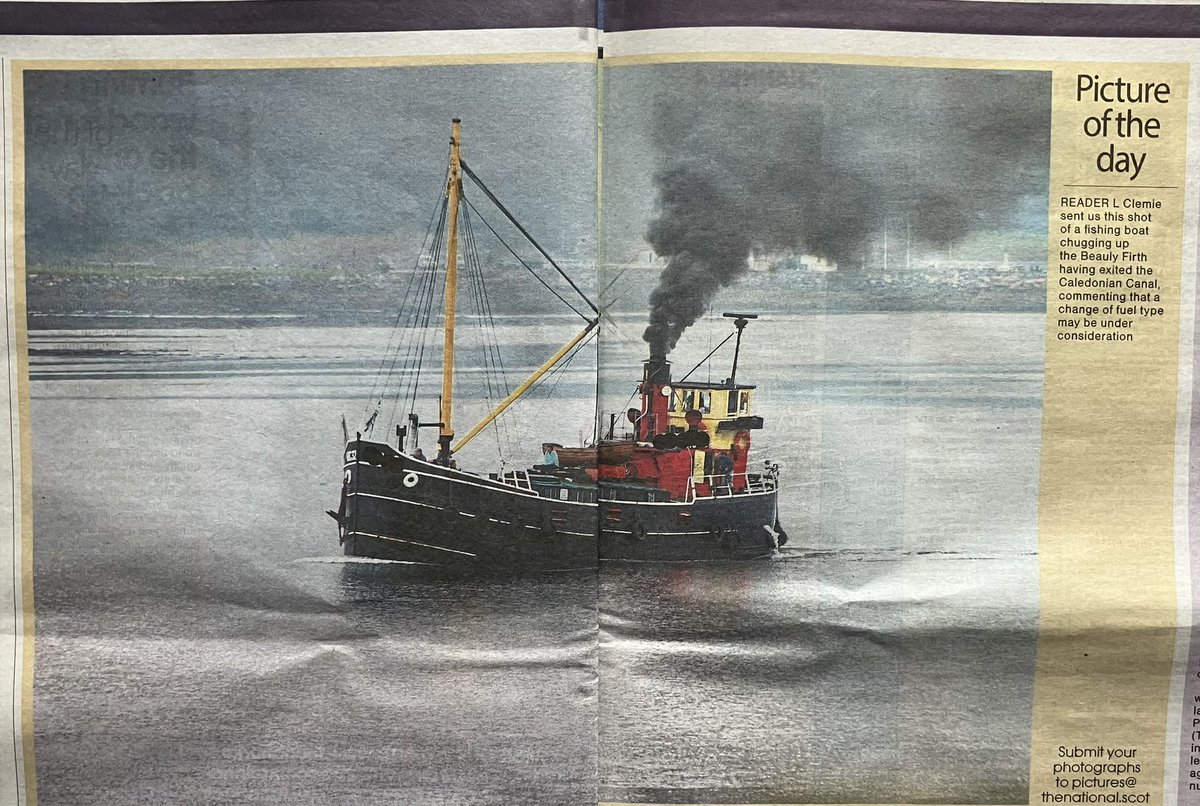 Shock horror. Glasgow based The National newspaper doesn’t recognise the world’s last coal fired steam Clyde puffer Vic32. Captions it as a fishing boat. Tut tut.